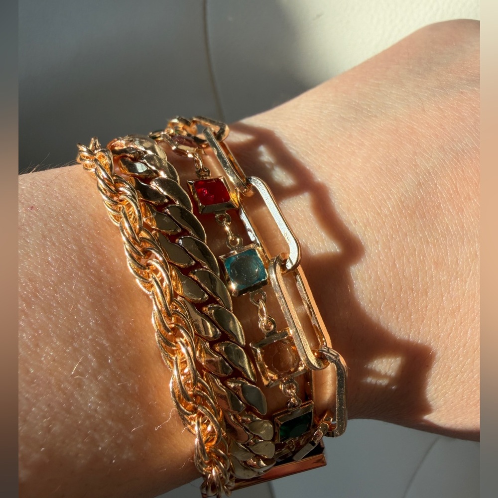 Victoria Emerson Bracelet Stack Multi-Chain Gold & Multicolor Stone Bracelet